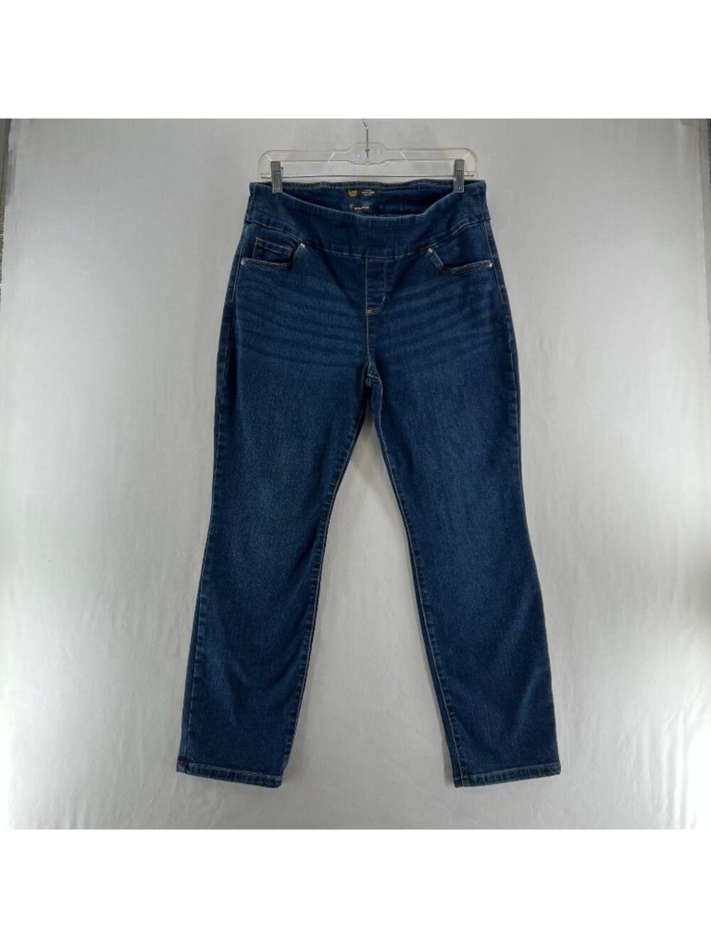 Lee Pull On Slim Leg Jeans Womens 12 Petite Sculpting Stretch Mid Rise Dark Wash